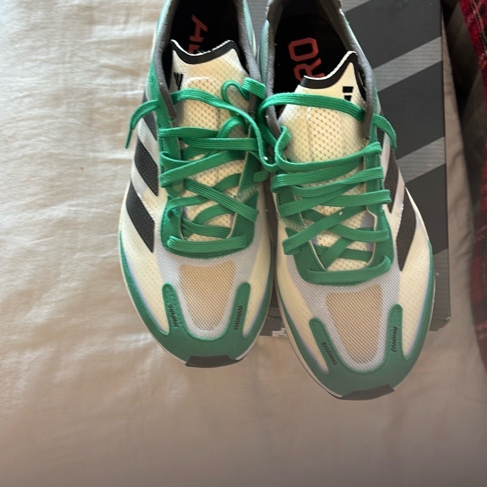 Adidas Adizero Boston 11 Shoes - White and Black and Green - Picture 2 of 6